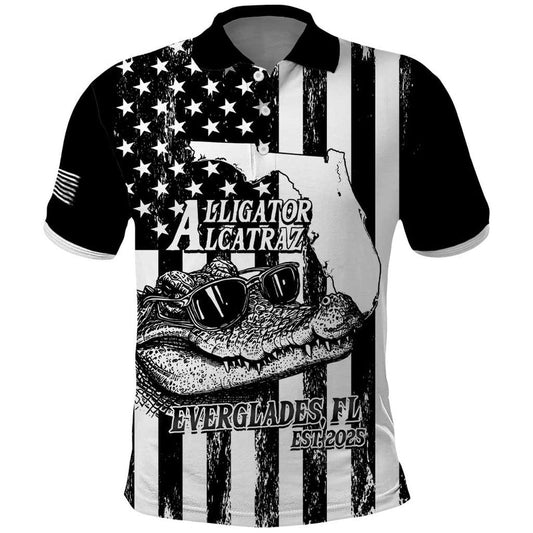 Alligator Alcatraz Cool Gator Everglades USA Grunge Flag Polo Shirt