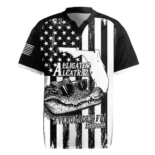 Alligator Alcatraz Cool Gator Everglades Usa Grunge Flag Rugby Jersey