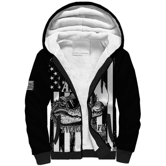 Alligator Alcatraz Cool Gator Everglades USA Grunge Flag Sherpa Hoodie
