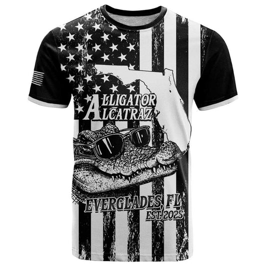 Alligator Alcatraz Cool Gator Everglades USA Grunge Flag T Shirt