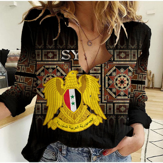 (Custom Personalised) Syria Coat Of Arms Mix Syrian Mosaic Women Casual Shirt