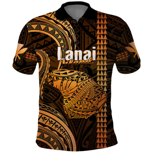 Custom Hawaiian Islands Lani Map Gold Kanaka With Kakau Polo Shirt