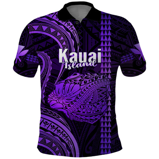Custom Hawaiian Islands Kauai Map Purple Kanaka With Kakau Polo Shirt