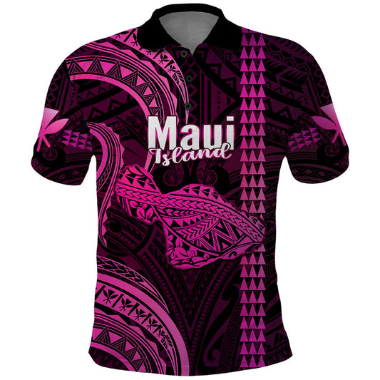 Custom Hawaiian Islands Maui Map Pink Kanaka With Kakau Polo Shirt