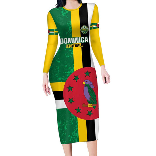 Custom Dominica Football 2025 Go Dominik Long Sleeve Bodycon Dress