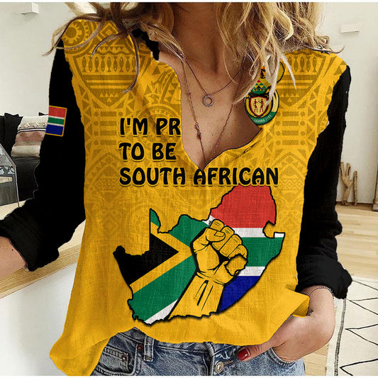 (Custom Personalised) South Africa African Pattern Happy Freedom Day Yellow Version Women Casual Shirt