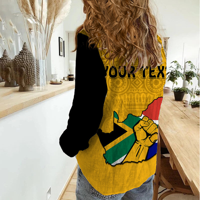 (Custom Personalised) South Africa African Pattern Happy Freedom Day Yellow Version Women Casual Shirt