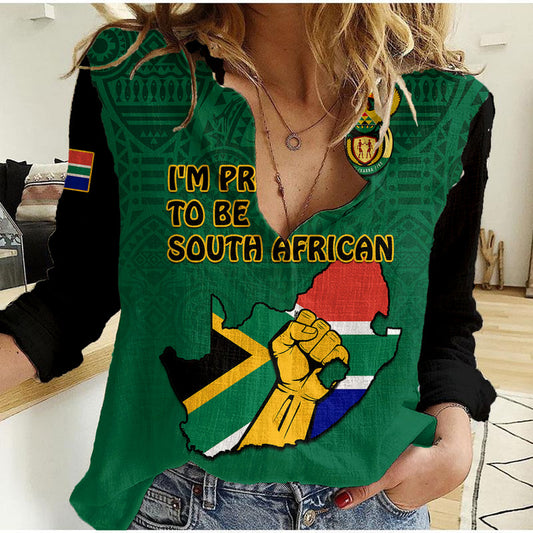 (Custom Personalised) South Africa African Pattern Happy Freedom Day Green Version Women Casual Shirt