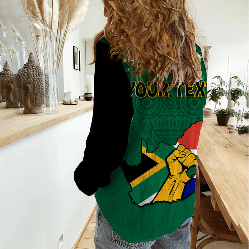 (Custom Personalised) South Africa African Pattern Happy Freedom Day Green Version Women Casual Shirt
