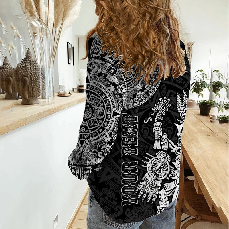 (Custom Personalised) Mexico Aztec El Calendario Maya Mix Huitzilopochtli Black Women Casual Shirt