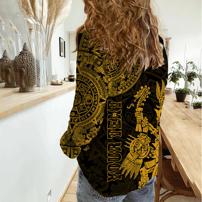 (Custom Personalised) Mexico Aztec El Calendario Maya Mix Huitzilopochtli Gold Women Casual Shirt