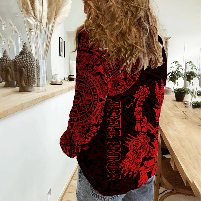 (Custom Personalised) Mexico Aztec El Calendario Maya Mix Huitzilopochtli Red Women Casual Shirt