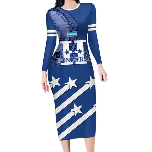 Custom Honduras Football 2025 Vamos Los Catrachos Long Sleeve Bodycon Dress