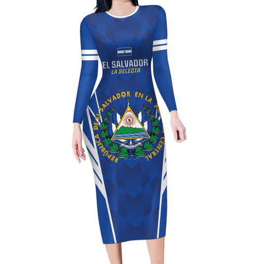 Custom El Salvador Football 2025 Vamos La Selecta Long Sleeve Bodycon Dress