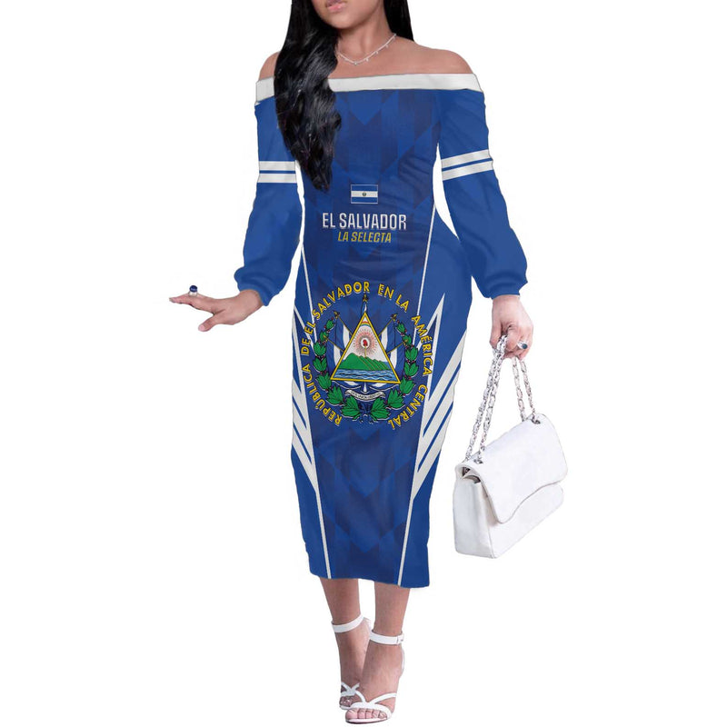 Custom El Salvador Football 2025 Vamos La Selecta Off The Shoulder Long Sleeve Dress