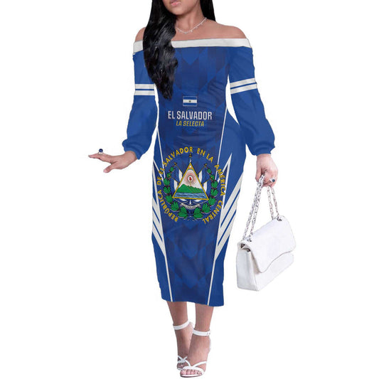 Custom El Salvador Football 2025 Vamos La Selecta Off The Shoulder Long Sleeve Dress