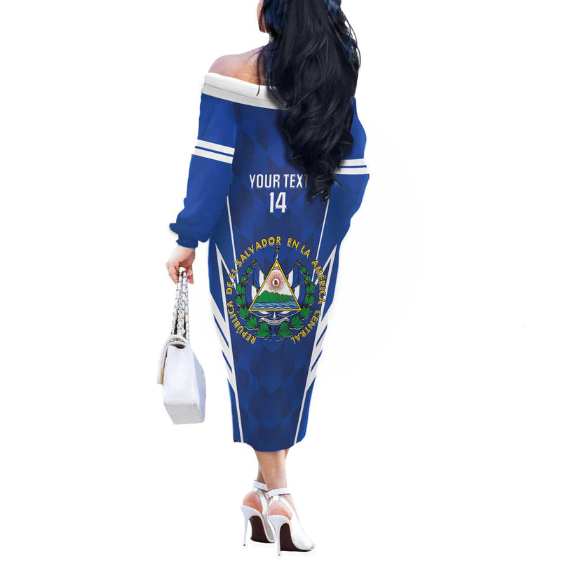 Custom El Salvador Football 2025 Vamos La Selecta Off The Shoulder Long Sleeve Dress