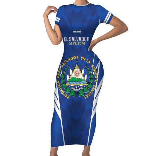 Custom El Salvador Football 2025 Vamos La Selecta Short Sleeve Bodycon Dress