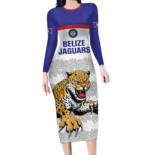 Custom Belize Football 2025 Go Jaguars Long Sleeve Bodycon Dress