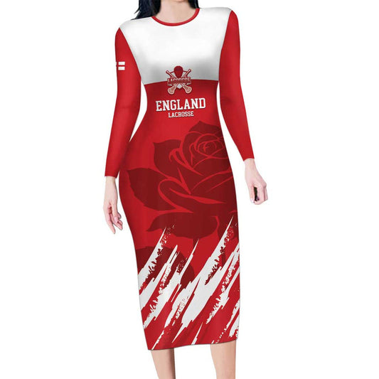 Custom England Lacrosse Go Champions Rose Long Sleeve Bodycon Dress