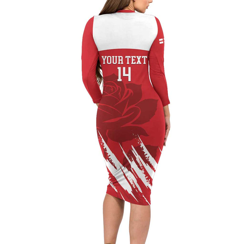 Custom England Lacrosse Go Champions Rose Long Sleeve Bodycon Dress