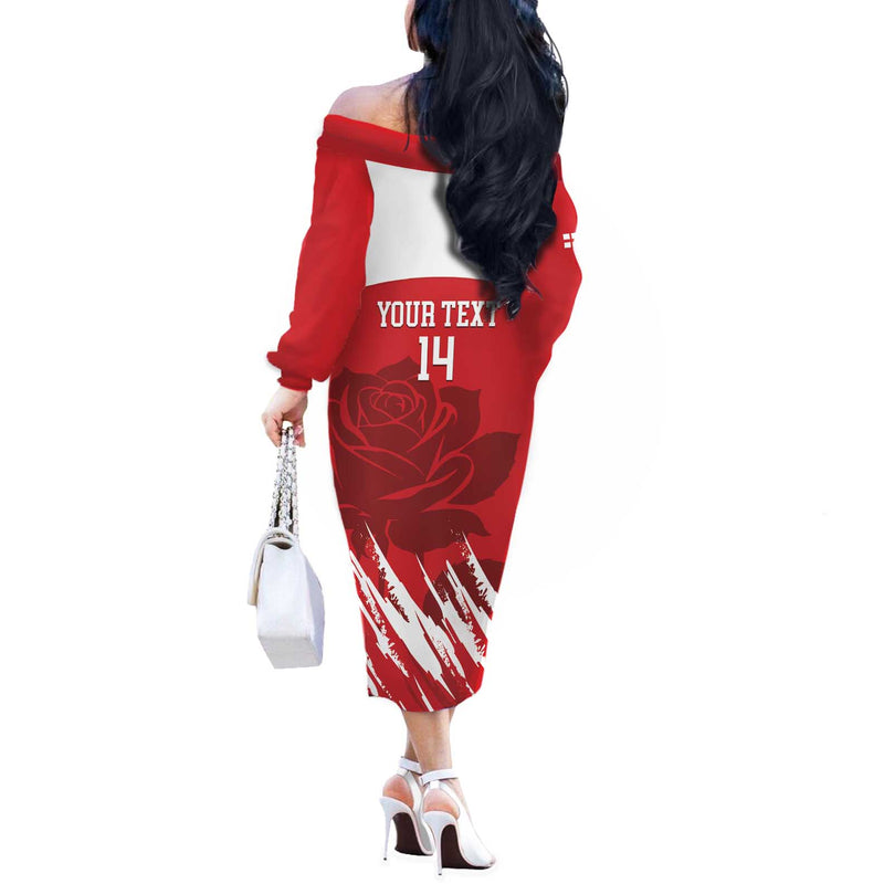 Custom England Lacrosse Go Champions Rose Off The Shoulder Long Sleeve Dress