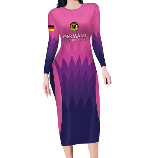 Custom Germany Football 2024 Nationalelf - Pink Version Long Sleeve Bodycon Dress