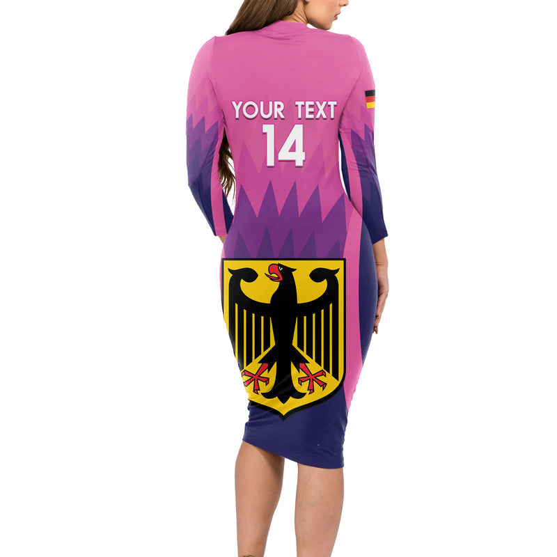 Custom Germany Football 2024 Nationalelf - Pink Version Long Sleeve Bodycon Dress