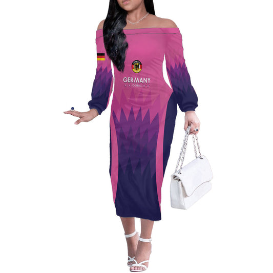 Custom Germany Football 2024 Nationalelf - Pink Version Off The Shoulder Long Sleeve Dress