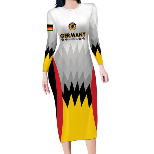 Custom Germany Football 2024 Nationalelf - White Version Long Sleeve Bodycon Dress