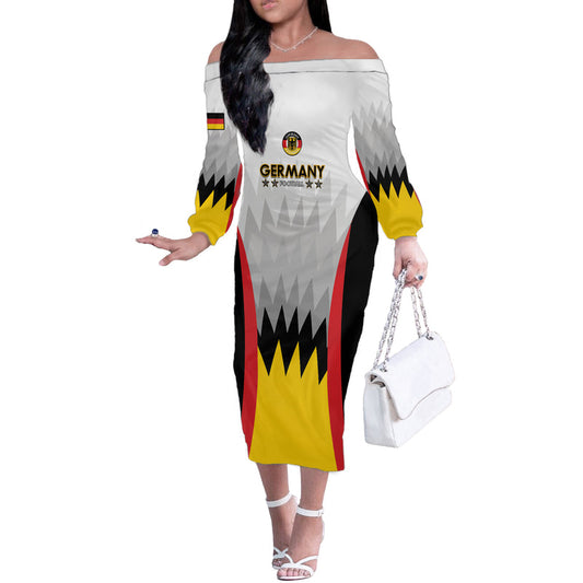 Custom Germany Football 2024 Nationalelf - White Version Off The Shoulder Long Sleeve Dress