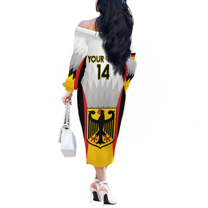 Custom Germany Football 2024 Nationalelf - White Version Off The Shoulder Long Sleeve Dress