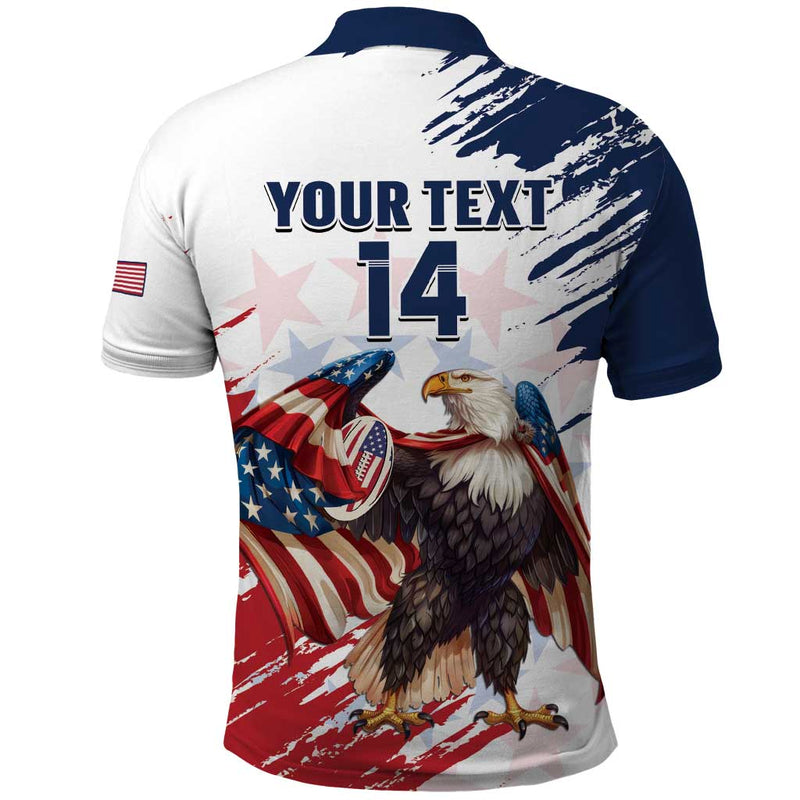 Custom USA Rugby Powerful Eagle Grunge Brush Style - White Polo Shirt