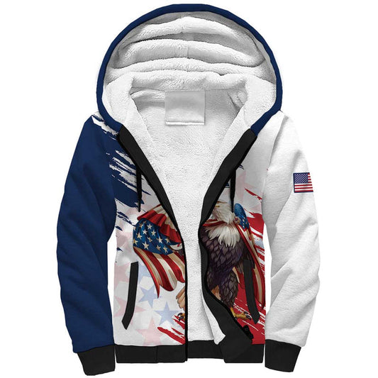 Custom USA Rugby Powerful Eagle Grunge Brush Style - White Sherpa Hoodie