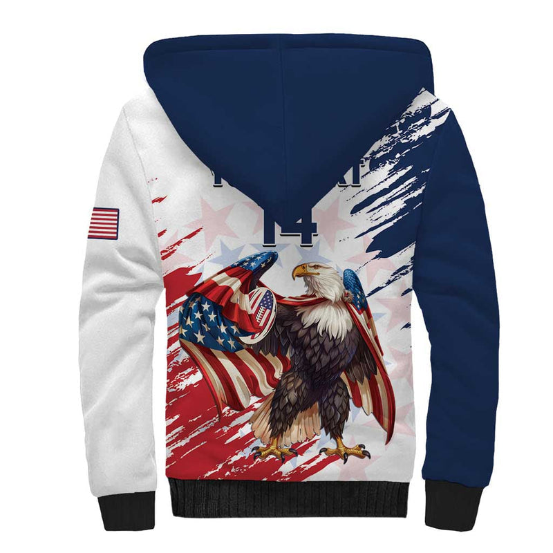 Custom USA Rugby Powerful Eagle Grunge Brush Style - White Sherpa Hoodie