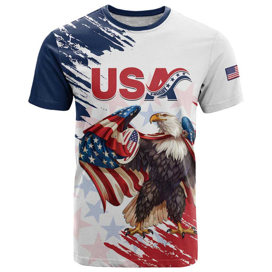 Custom USA Rugby Powerful Eagle Grunge Brush Style - White T Shirt