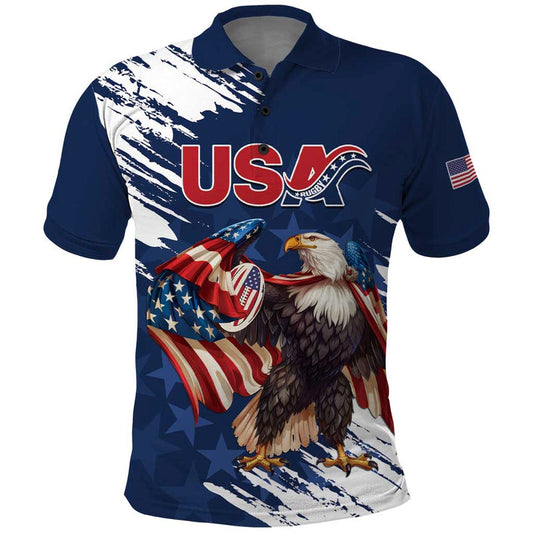 Custom USA Rugby Powerful Eagle Grunge Brush Style - Blue Polo Shirt