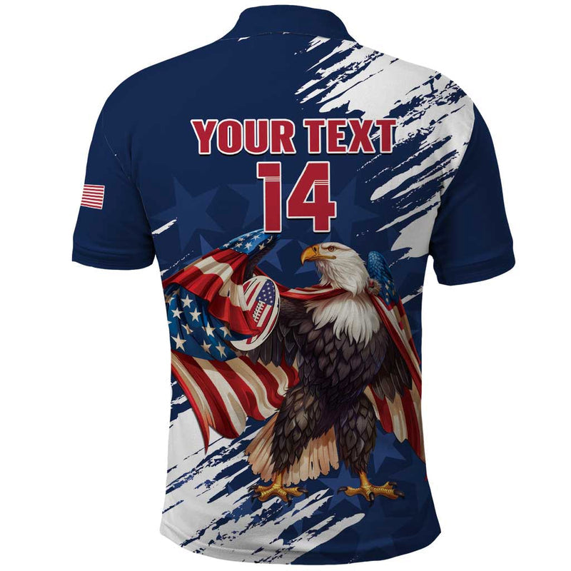 Custom USA Rugby Powerful Eagle Grunge Brush Style - Blue Polo Shirt