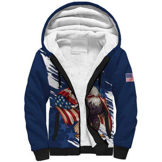 Custom USA Rugby Powerful Eagle Grunge Brush Style - Blue Sherpa Hoodie