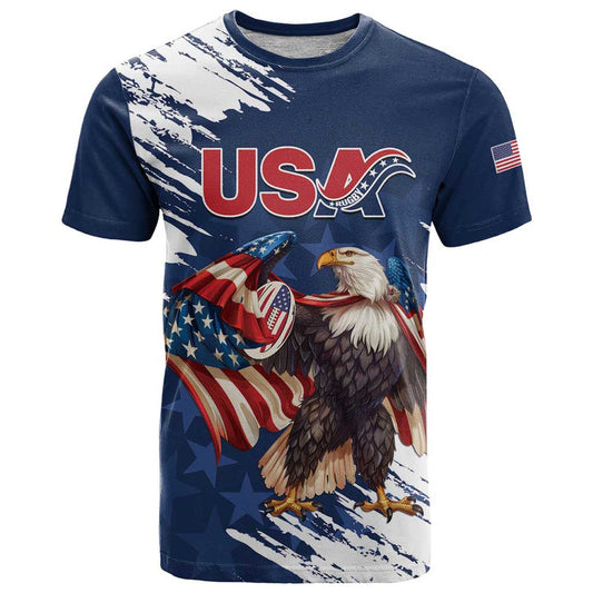Custom USA Rugby Powerful Eagle Grunge Brush Style - Blue T Shirt