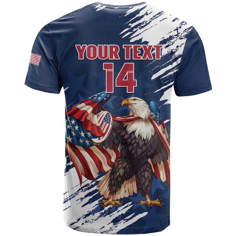 Custom USA Rugby Powerful Eagle Grunge Brush Style - Blue T Shirt