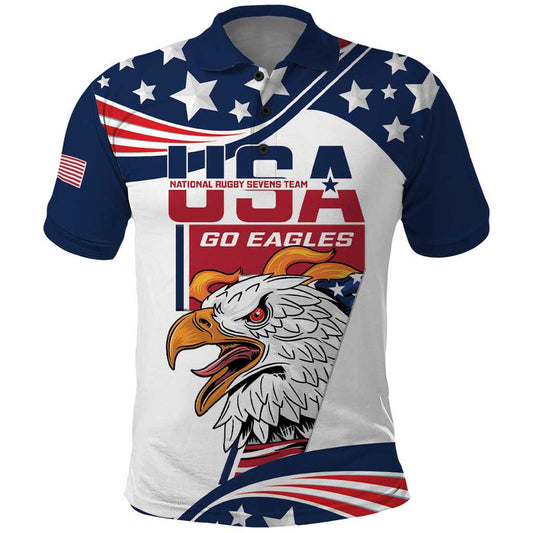 Custom USA Rugby Sevens Go Eagles Flag Style Polo Shirt