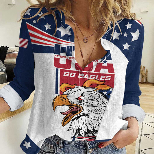 Custom USA Rugby Sevens Go Eagles Flag Style Women Casual Shirt