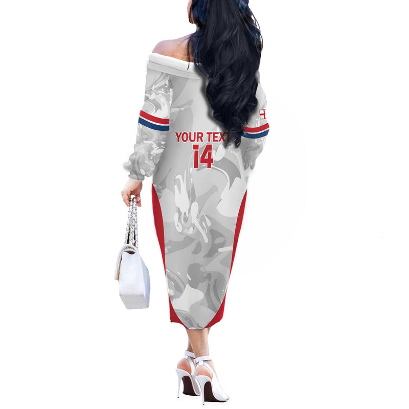 Custom England Darts Go Champions Grunge Marble Style Off The Shoulder Long Sleeve Dress