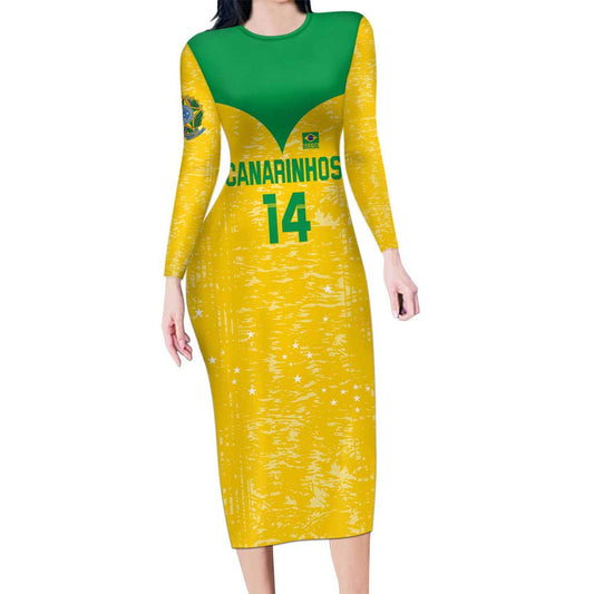 Custom Brasil Volleyball Vai Canarinhos! Long Sleeve Bodycon Dress