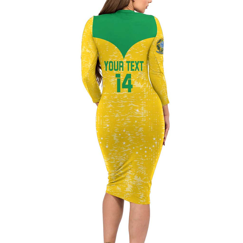 Custom Brasil Volleyball Vai Canarinhos! Long Sleeve Bodycon Dress