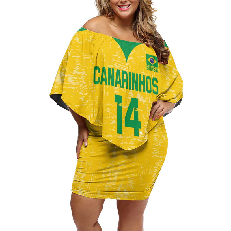 Custom Brasil Volleyball Vai Canarinhos! Off Shoulder Short Dress