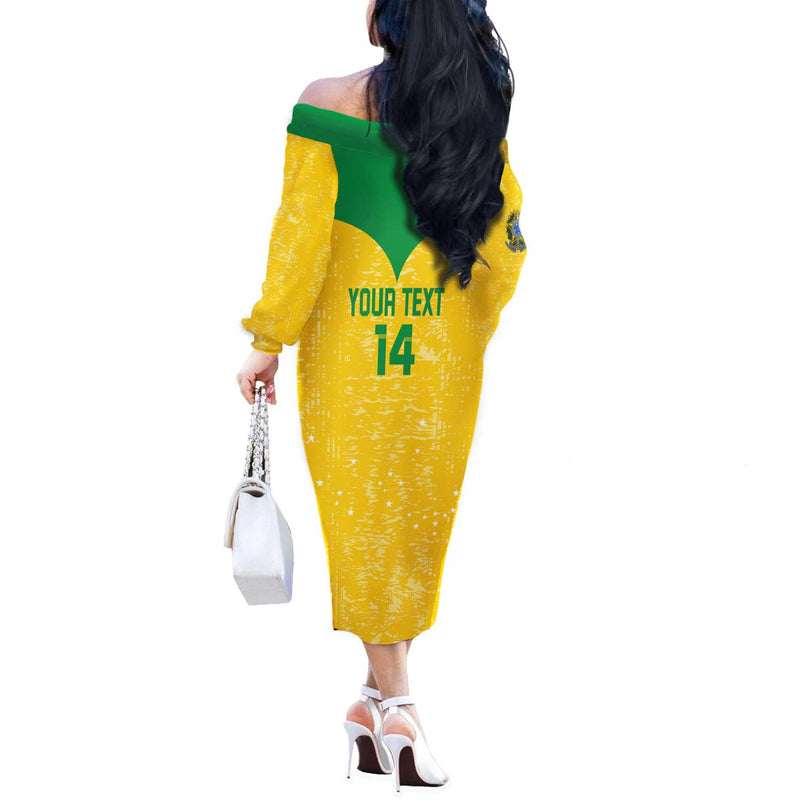 Custom Brasil Volleyball Vai Canarinhos! Off The Shoulder Long Sleeve Dress