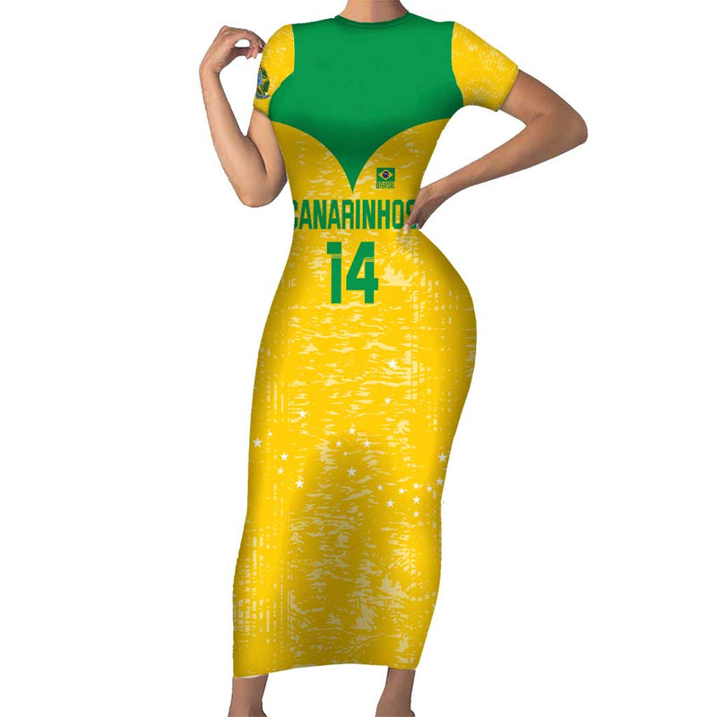 Custom Brasil Volleyball Vai Canarinhos! Short Sleeve Bodycon Dress