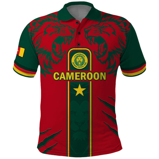 Custom Cameroon Football 2024 African Nations Go Champions Lion Style Polo Shirt